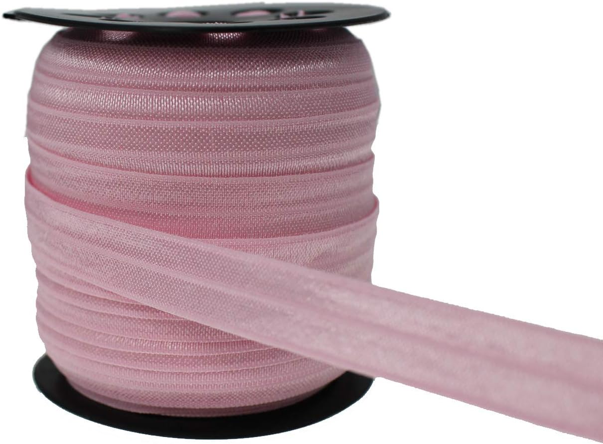 Pink Fold Over Elastic 5/8 inch 15mm Elastic Bands for Sewing 40 Yards Wide Elastic Headbands Stretchy Ribbon for Crafts-Elastic Straps Trim for Girls Hair Ties-Bow-DIY Projects-Clothes