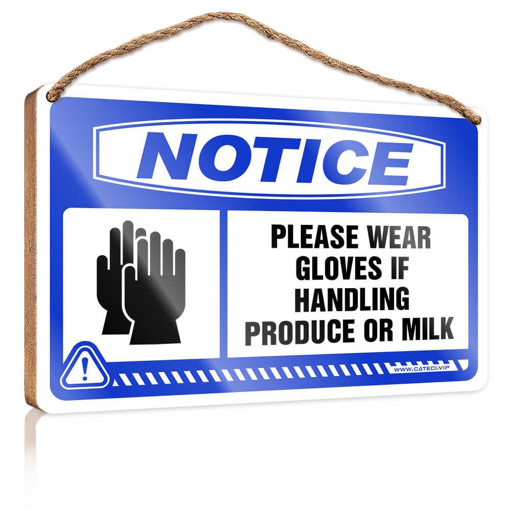 HMQW Vintage Bathroom Sign Notice Please Wear Gloves If Handling Produce Or Milk Wooden Sign Hanging Decor Outdoor Porch Man Cave Furniture(23X35CM)