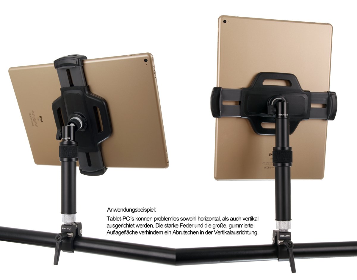 Tablet-Halterung Pro V5, höhenverstellbar, für iPad Pro und andere Tablet-PC´s (von 6" bis 14 Zoll) an Rudergerät, Heimtrainer, Ergometer, Rollstuhl etc.