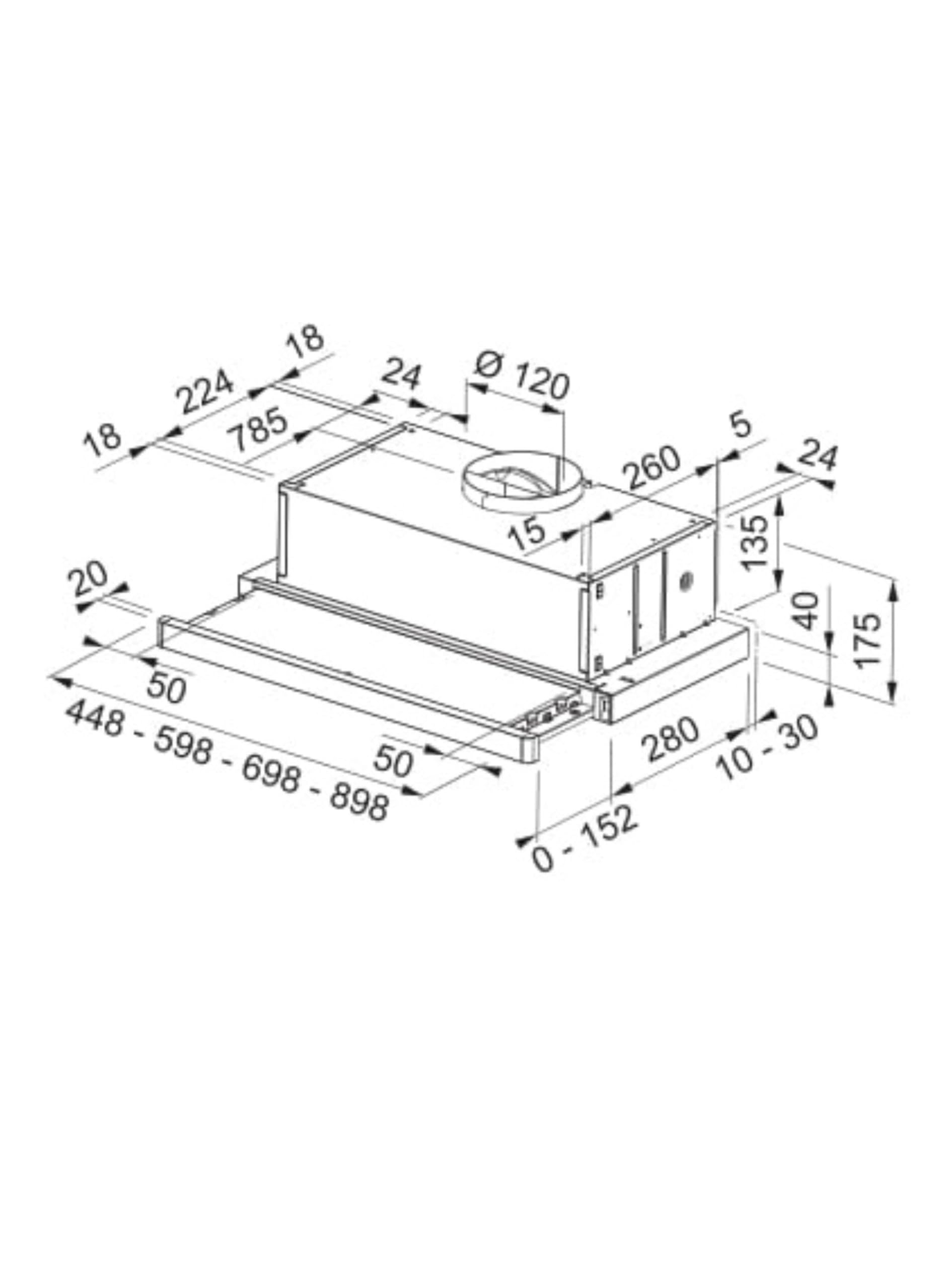 FABER FLEXA HIP AM/X A60 - Cappa Aspirante 60 cm Sottopensile da Cucina Estraibile con Illuminazione a Led e Funzione Ricircolo con il Filtro per Cappe a Carboni Attivi