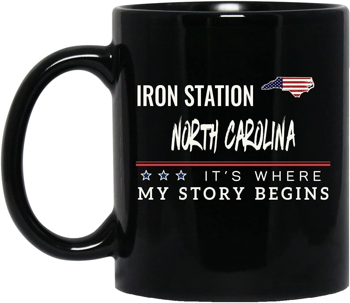 Gifts ideas Coffee Mug Intended for Iron Station North Carolina City State American Flag Mug Iron Station NC It's Where My Story Begins 4th of July Patriotic Gift Independence Day Tea Cup 11oz Black