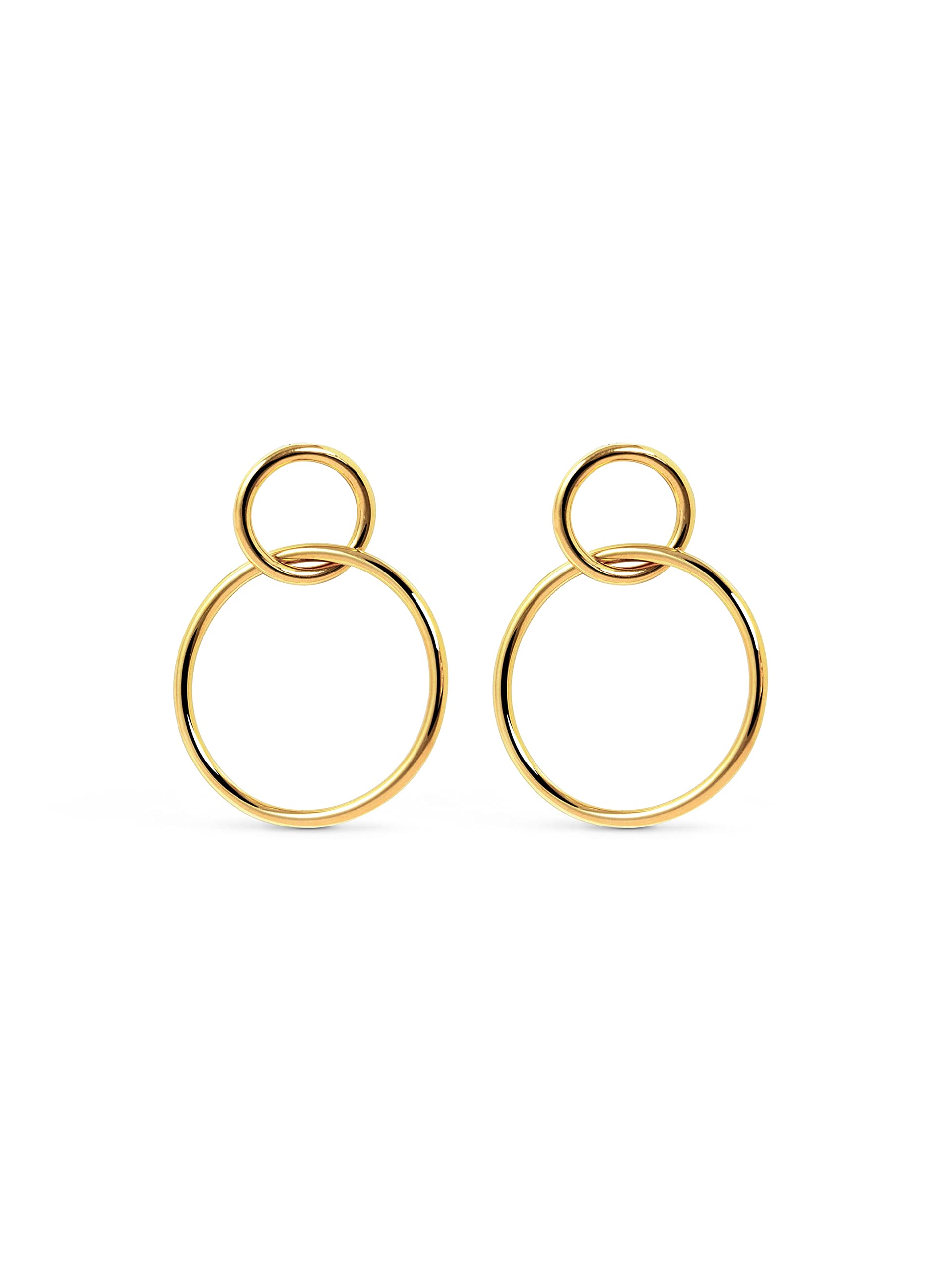 SINGULARU Pendientes Sister - Pendientes en Latón con Acabado Baño de Oro de 18 Kt o Rodio - Pendientes Ligeros de Aro con Cierre Tuerca a Presión - Joyas para Mujer