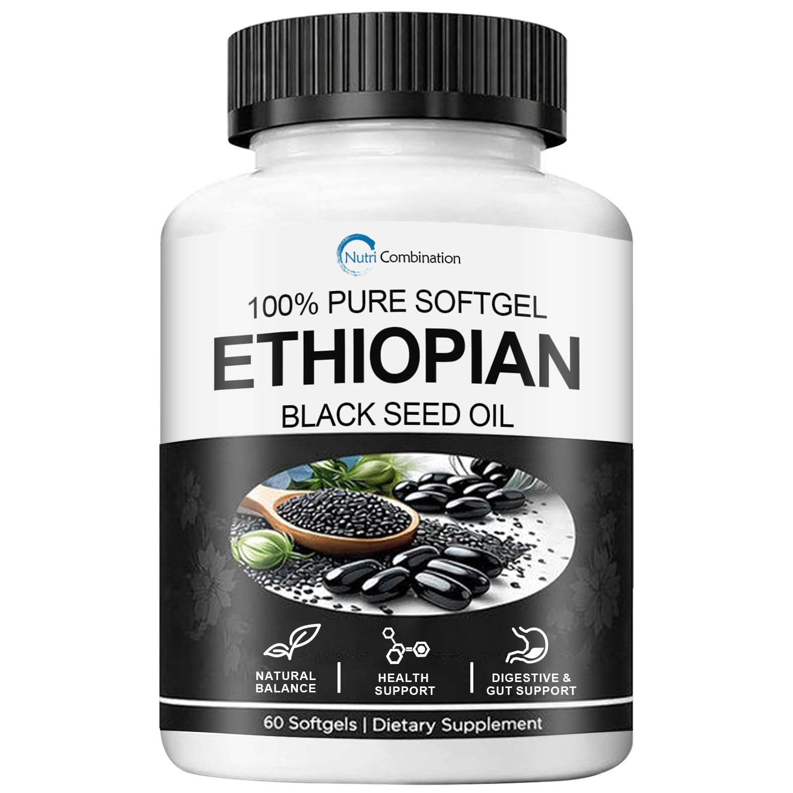 Ethiopian Black Seed Oil Capsules 4.64% Thymoquinone, Organic, 60 Softgels