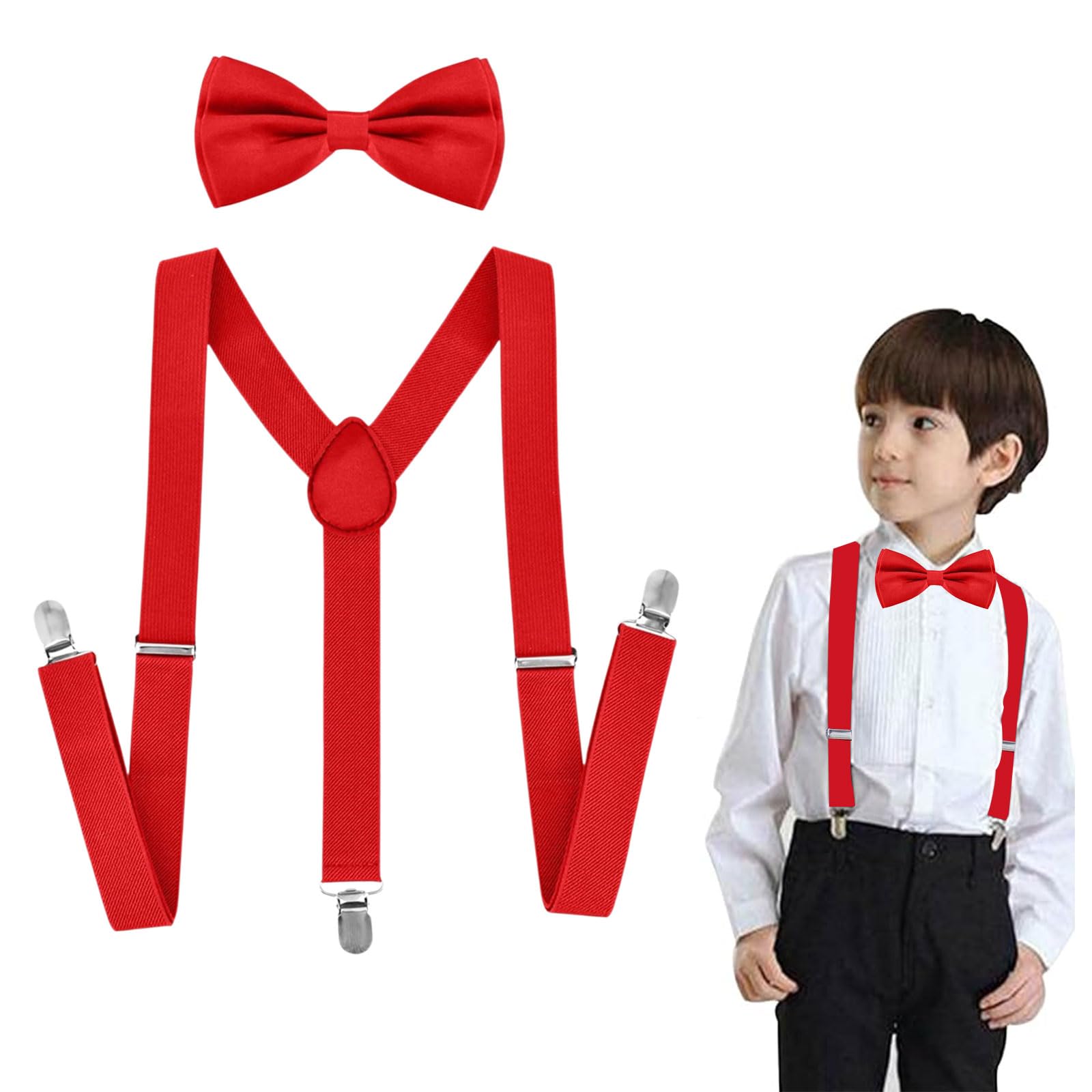 Tokaneit Niños Tirantes Pajarita Juegos Tirantes Ajustables en Forma de Y con Pajaritas,Juegos Pajaritas Ajustables Niños,Child Kids Clip On Suspenders,Portabebés,for Boys and Girls