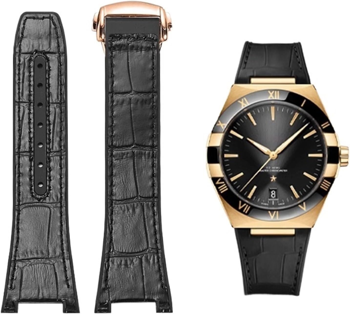 Substitute For Omega Constellation Double Eagle Series Watchband Manhattan Rubber Cowhide Male Observatory Strap Notch 25-14mm