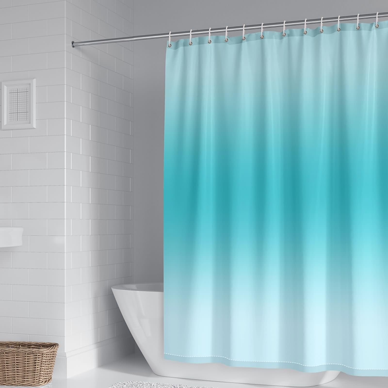 Rideau de douche bleu imperméable pour éviter les éclaboussures au sol