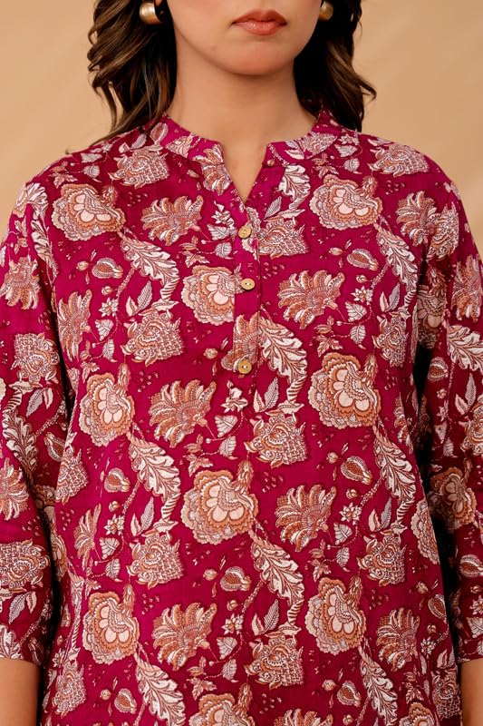 Image of Women's Cotton Printed Kurta Top | 3 /4 Sleeve Straight Kurti Casual Outings
