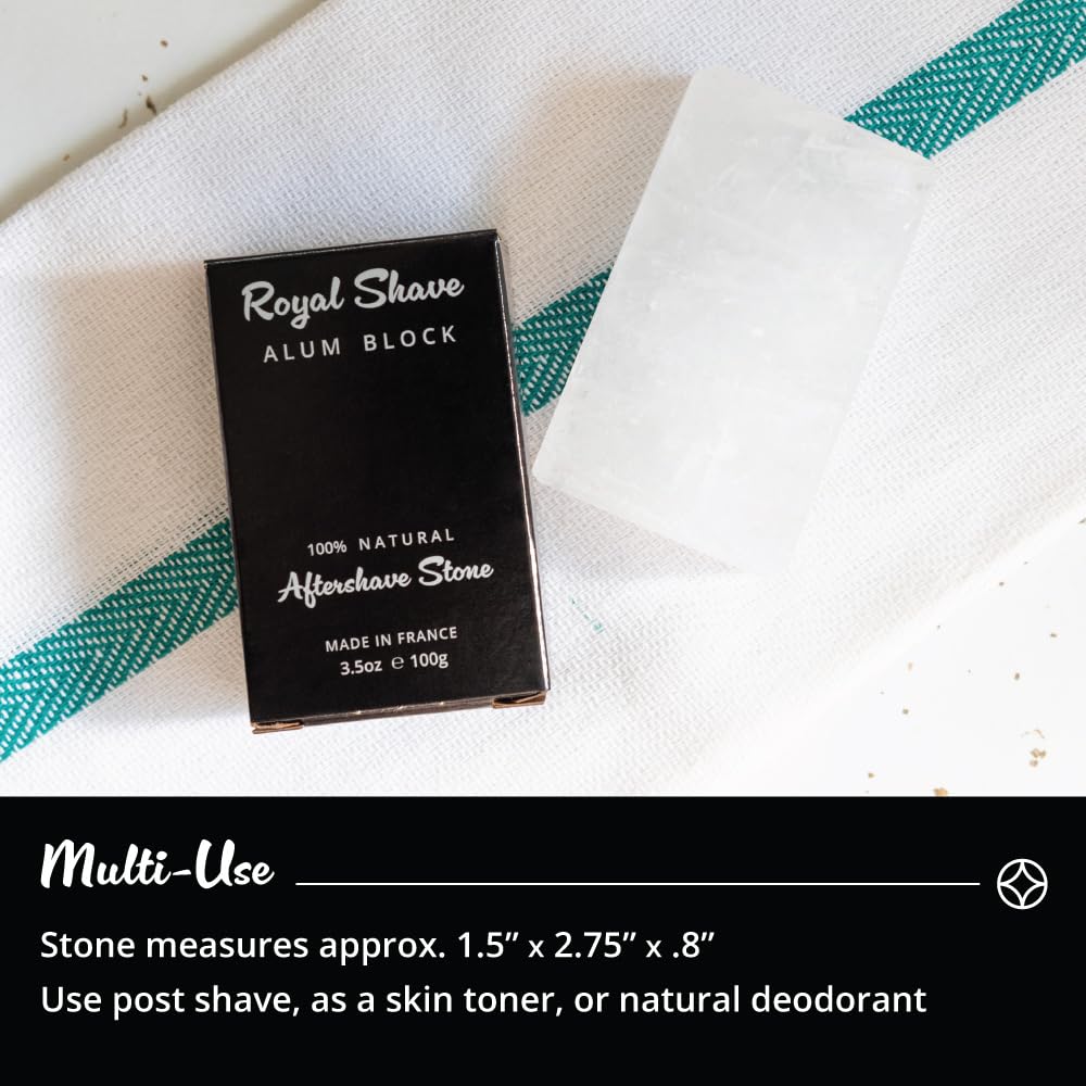 Royal Shave Piedra de alumbre 100% natural para hombres, piedra para después del afeitado que calma la piel, alivia la irritación de la hoja y cura cortes accidentales (100 g)