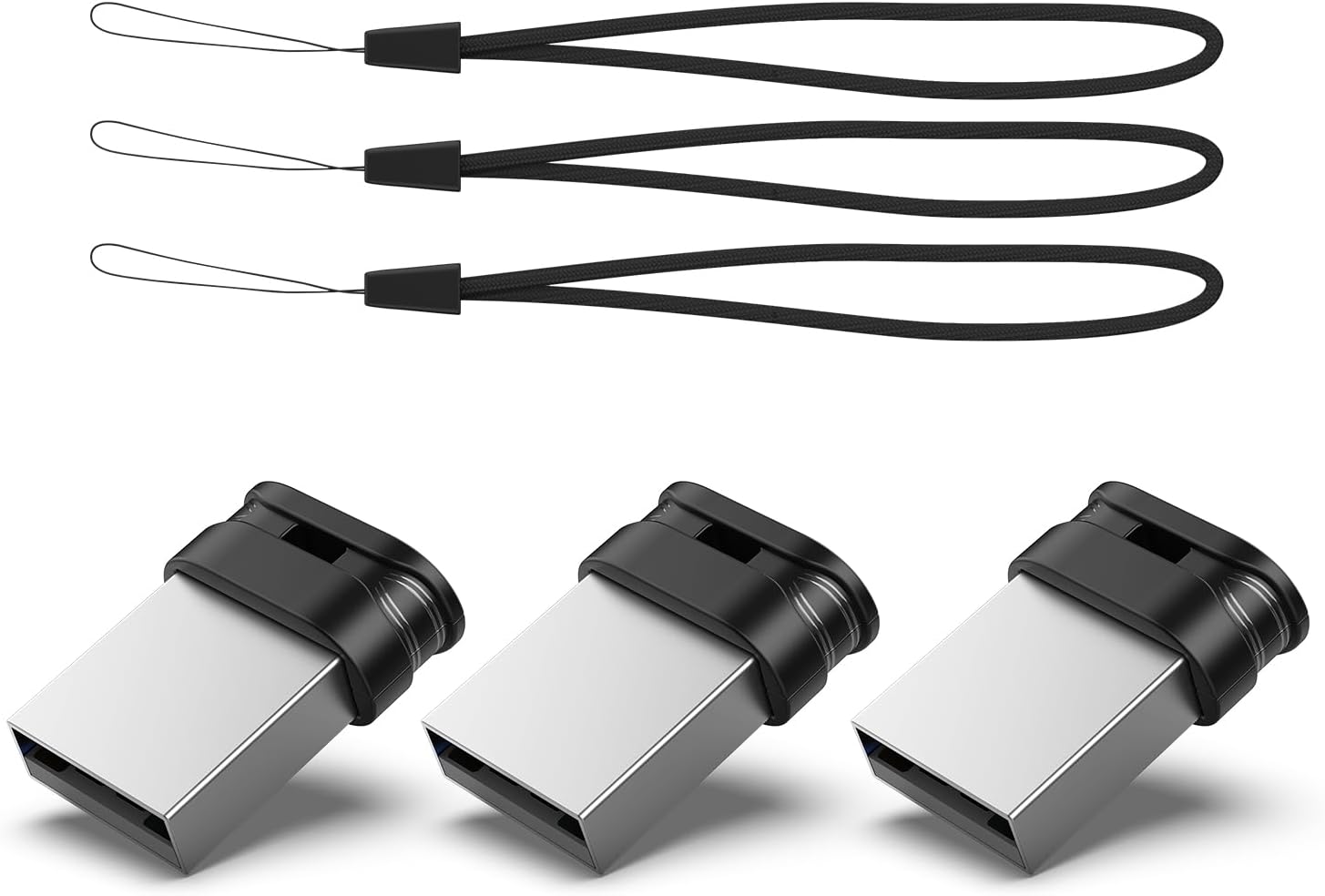 32GB USB Flash Drive 3 Pack, RAOYI Mini USB Stick Bulk Thumb Drives Jump Drive Memory Stick Lanyard for Storage and Backup, Black