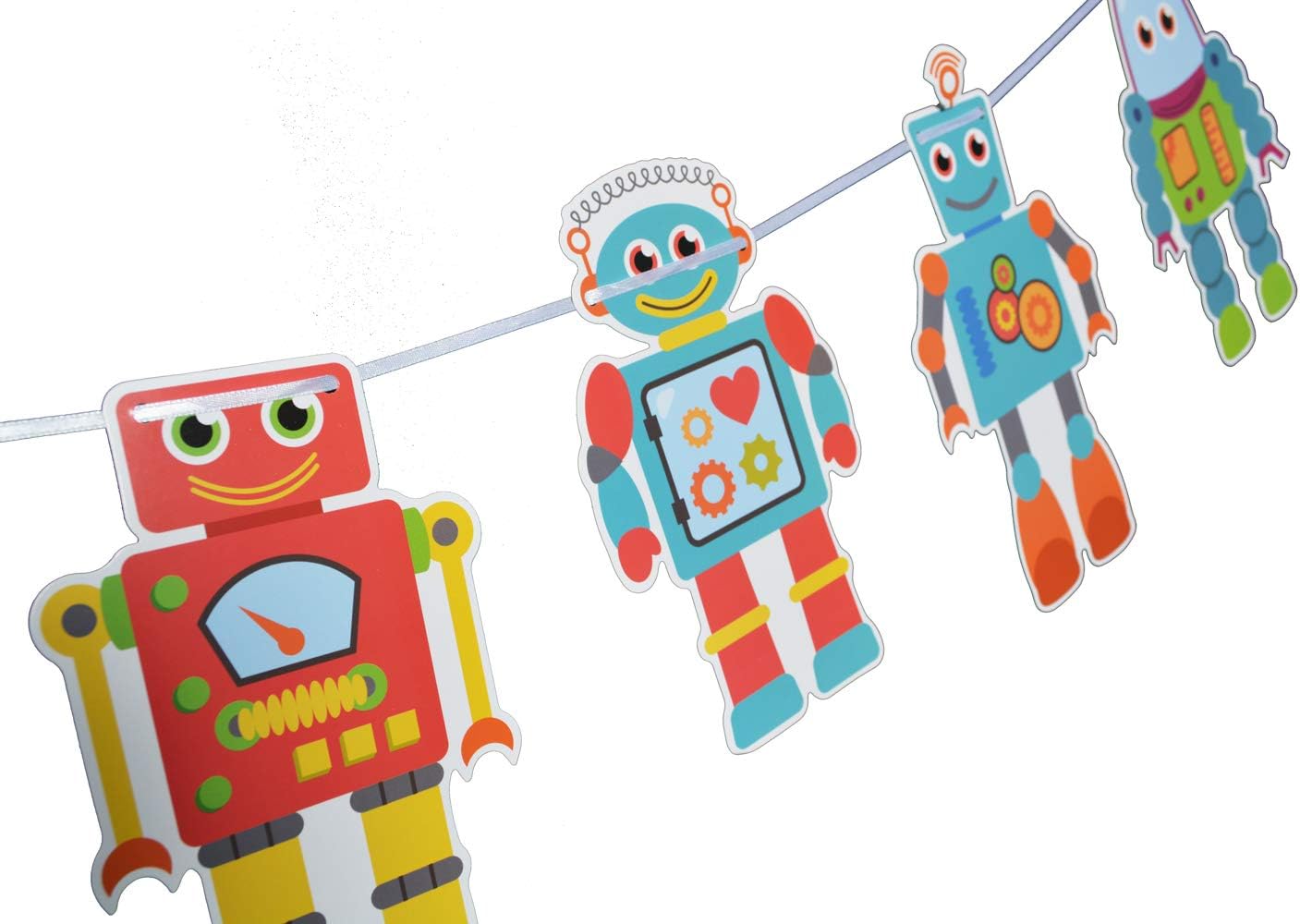 Space Robot Banner, Cartoon Birthday Sign Cute Baby Shower Photo Props Kids' Sci-fi Space Theme Party Decorations