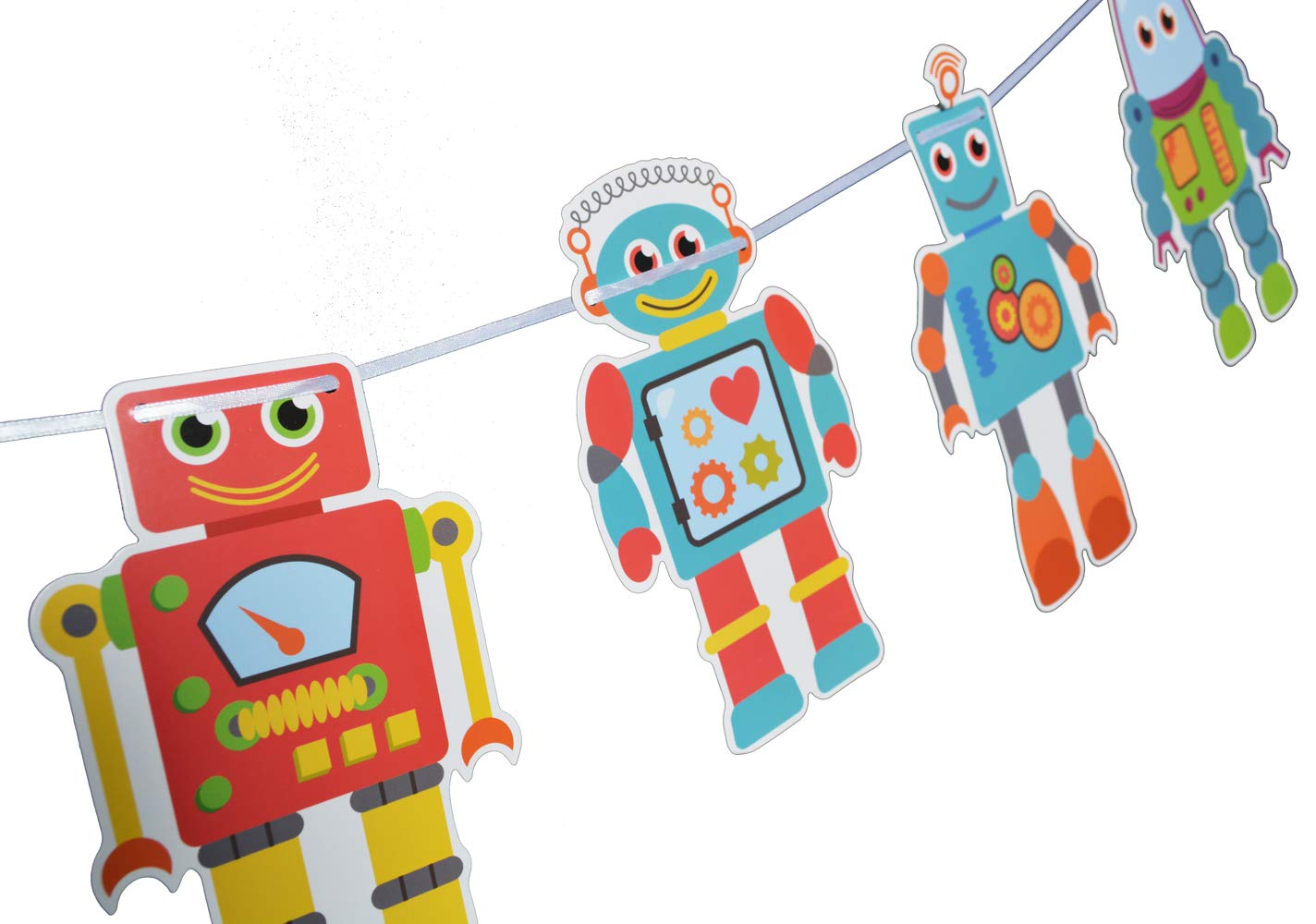 Space Robot Banner, Cartoon Birthday Sign Cute Baby Shower Photo Props Kids' Sci-fi Space Theme Party Decorations