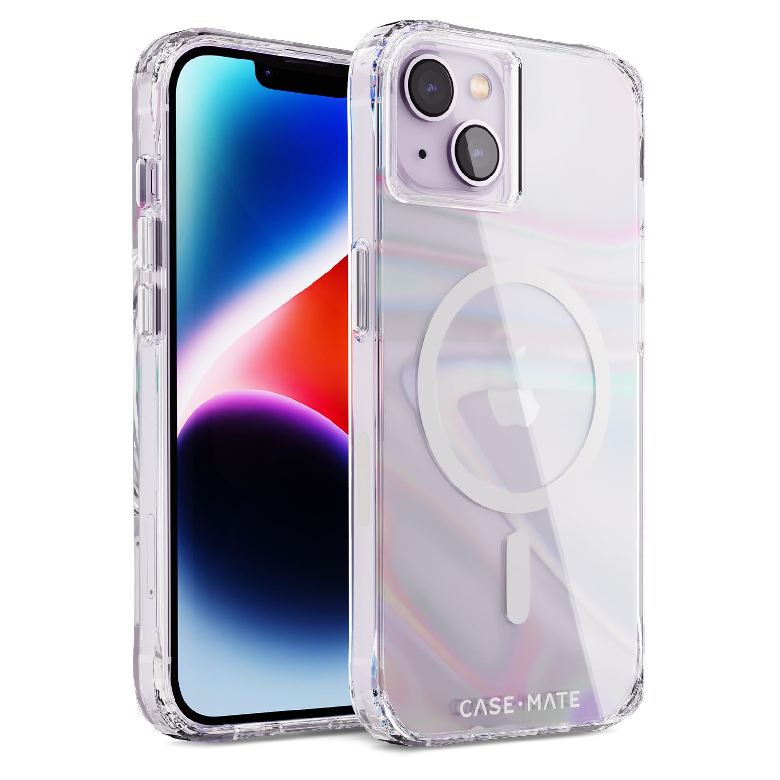 Case-MateSoap Bubble Case protective cover compatible with Apple iPhone 14 case rainbow [Colour changing effect | 10ft drop protection | Recycled material] - Clear/Iridescent