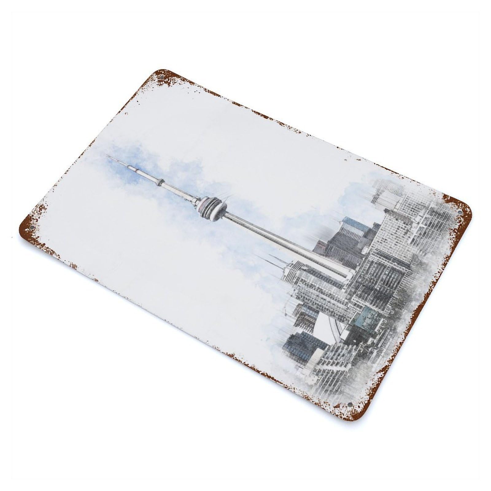 CN Tower Toronto Canada Decorative Tin Sign 11.8"x7.9", Ideal for Basement, Hobby Room And Garage Decor