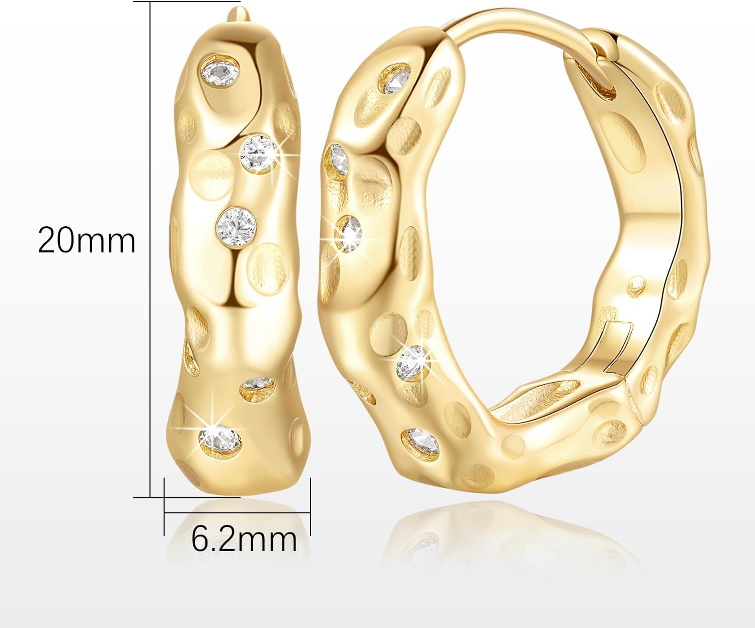 Gold Hoop Earrings Gold earrings for Women 14K Gold Hoop Earring for Women Hoops Earring for Womens Trendy Unique and Irregular Indentations with Cubic Zirconia Hoops 20mm - Image 2