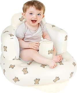 Alaoo Inflatable Baby Chair,Infant Back Support Sofa for Babies 3 Months and Up Summer Inflatable Baby Seat for Sitting Up, Baby Shower Chair Baby Outdoor Seat Floor Seater,Love Bear Pattern