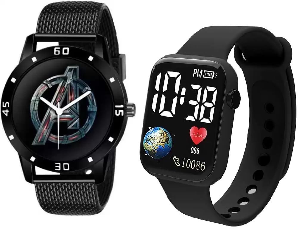 SELLORIA Premium Brand Boys Mens Black Wrist Watch Good Return Gift for Boys Analog and Digital Watches Bast for Men (Pack of 2) (Black) (B0CG9ZPFV6) Amazon Price History, Amazon Price Tracker