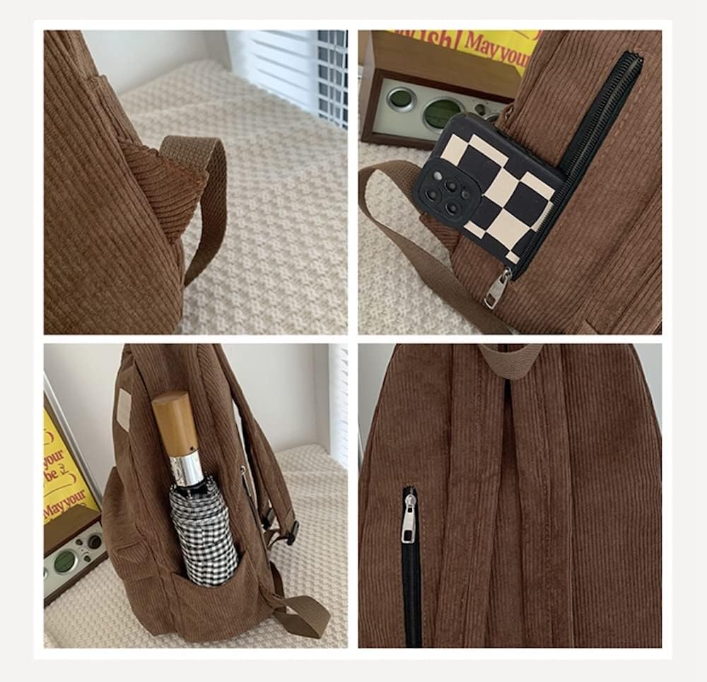 JHTPSLR Light Academia Aesthetic Backpack Corduroy Backpack Preppy Backpack Solid Backpack Corduroy Laptop Backpack Daypack (Beige)