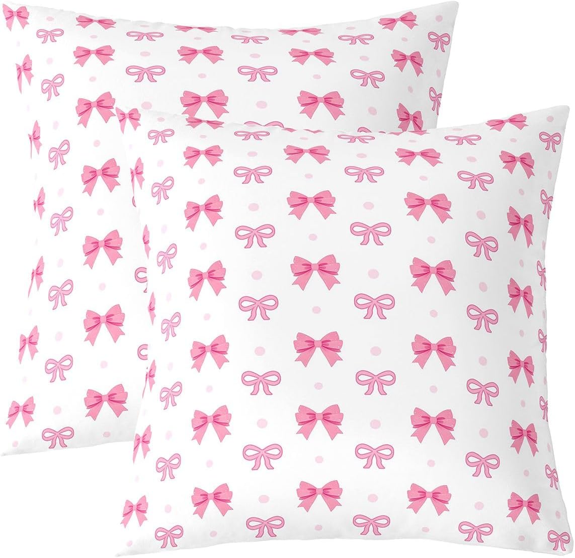 jejeloiu Pink Bow Throw Pillow Covers Set of 2 Colourful Bowknot Decorative Pillowcase Fruit Cushion Covers for Sofa Couch Bed Cherry Cushion Case Home Decor 24 x 24-Inch