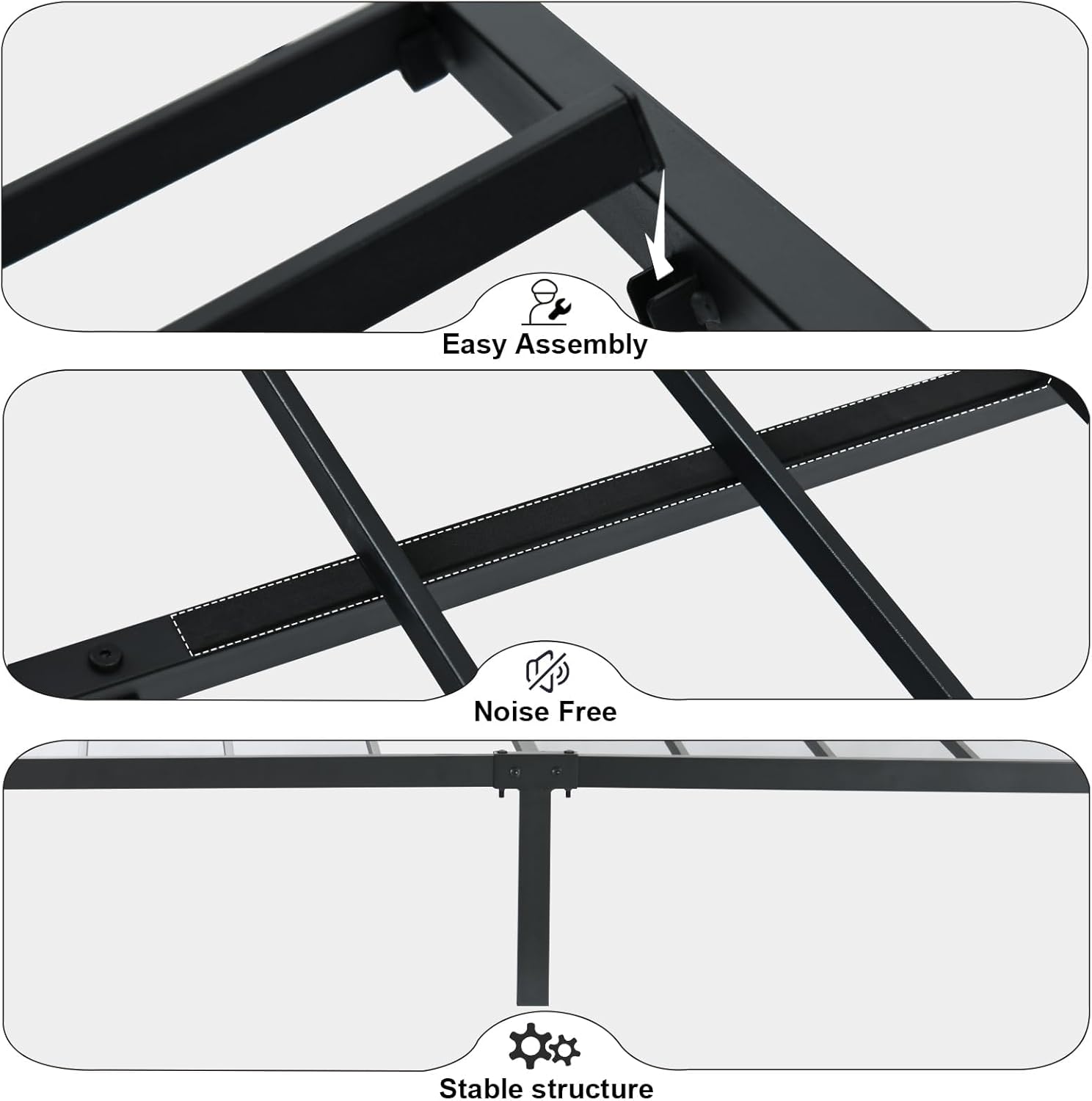Queen Metal Bed Frame with LED Lights & Charging Station, Platform Bed with Ergonomic Storage Headboard, Steel Slats Supports, No Box Spring Needed, Noise-Free, Easy Assembly, Black
