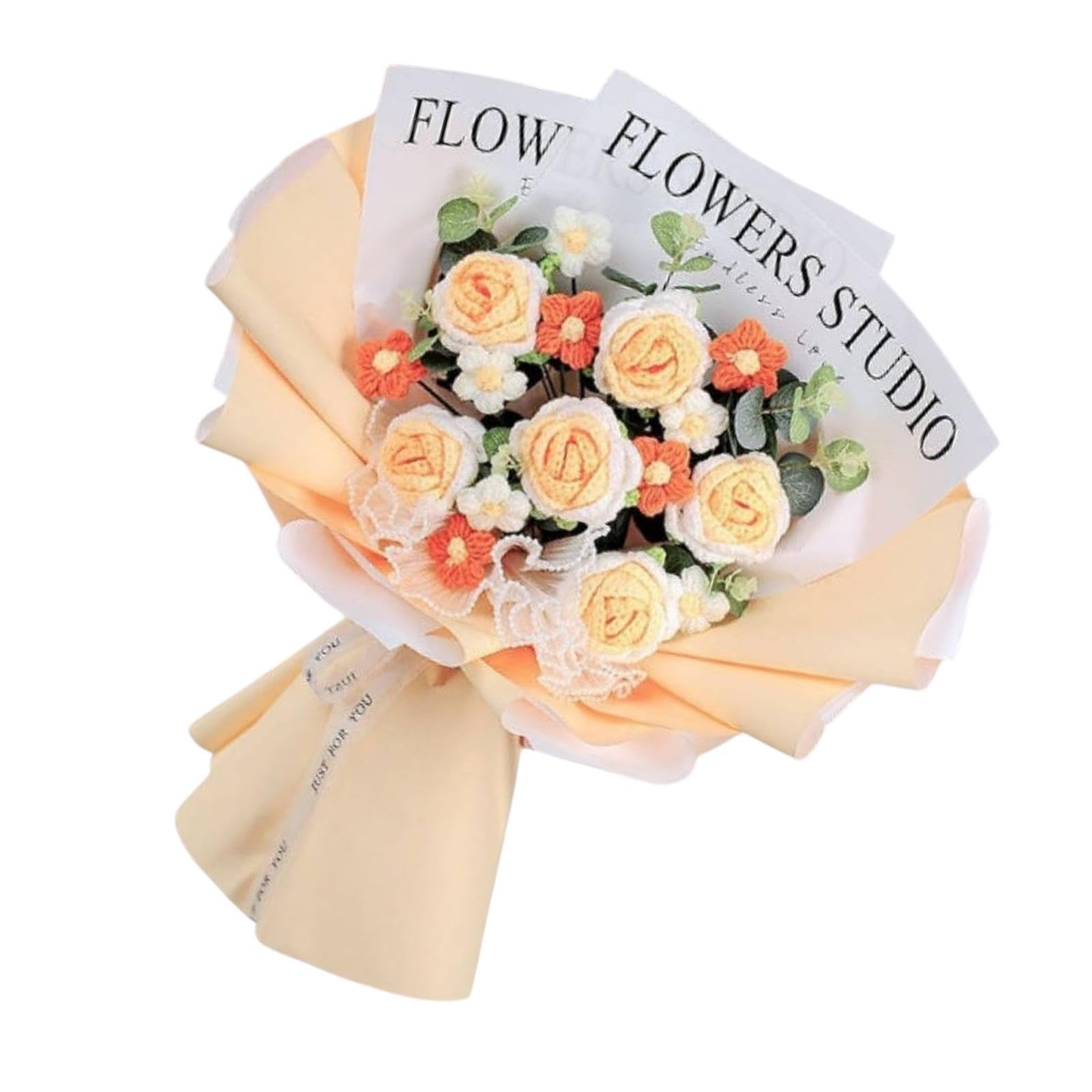 TWISAXC Knitted Artificial Flowers Bouquet Home Decor Festival Wedding Festival Wedding Graduation Anniversary Birthday Mother, Yellow