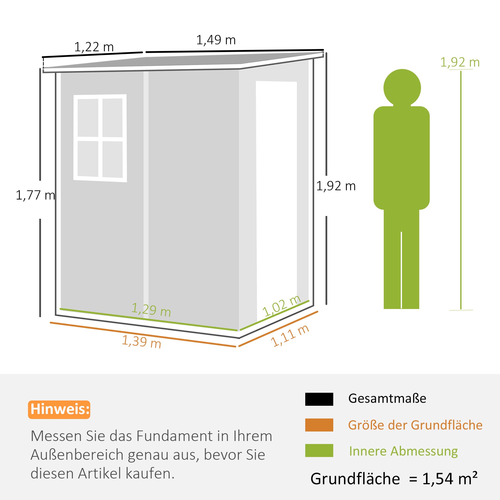Outsunny Gerätehaus 1,54m³, Gartenhaus mit Pultdach, Boden 122 x 149 x 192/177 cm, wetterfest Geräteschuppen mit Abschließbar Tür, Fenster, Gartenschrank aus Kunststoff, für Hinterhof, Garten, Grau