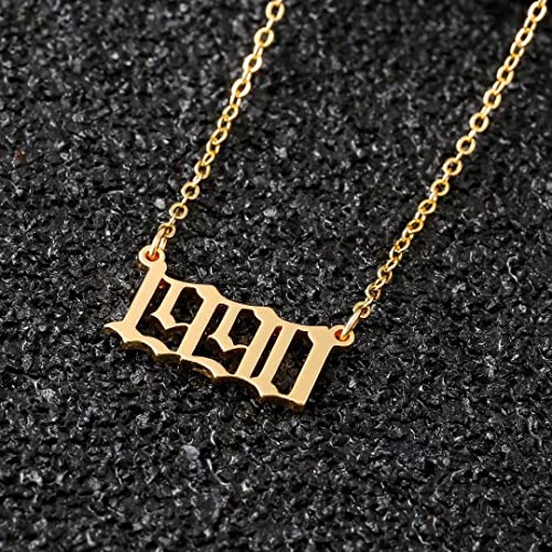 M MOOHAM Birth Year Necklace for Women, 18K Gold Plated Old English Birth Year Number Pendant Necklace Jewelry Gifts for Women Birthday Anniversary, 1970-20212