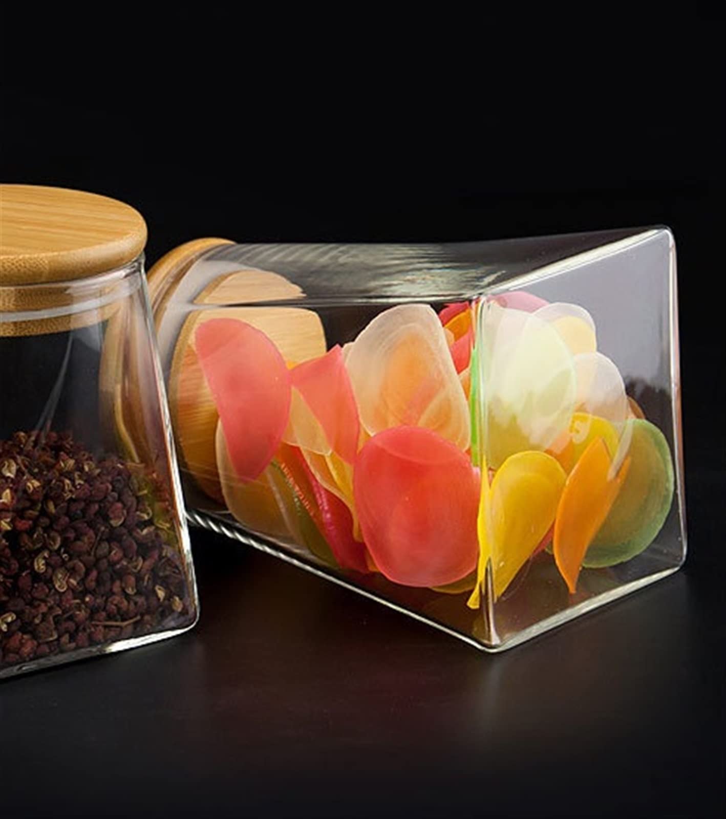 Barattoli Sigillati, Barattoli Quadrati di Vetro Trasparente, Set di 4 Contenitori Impilabili, for Caramelle, Biscotti, Riso, Zucchero, Noci, Barattoli for Alimenti