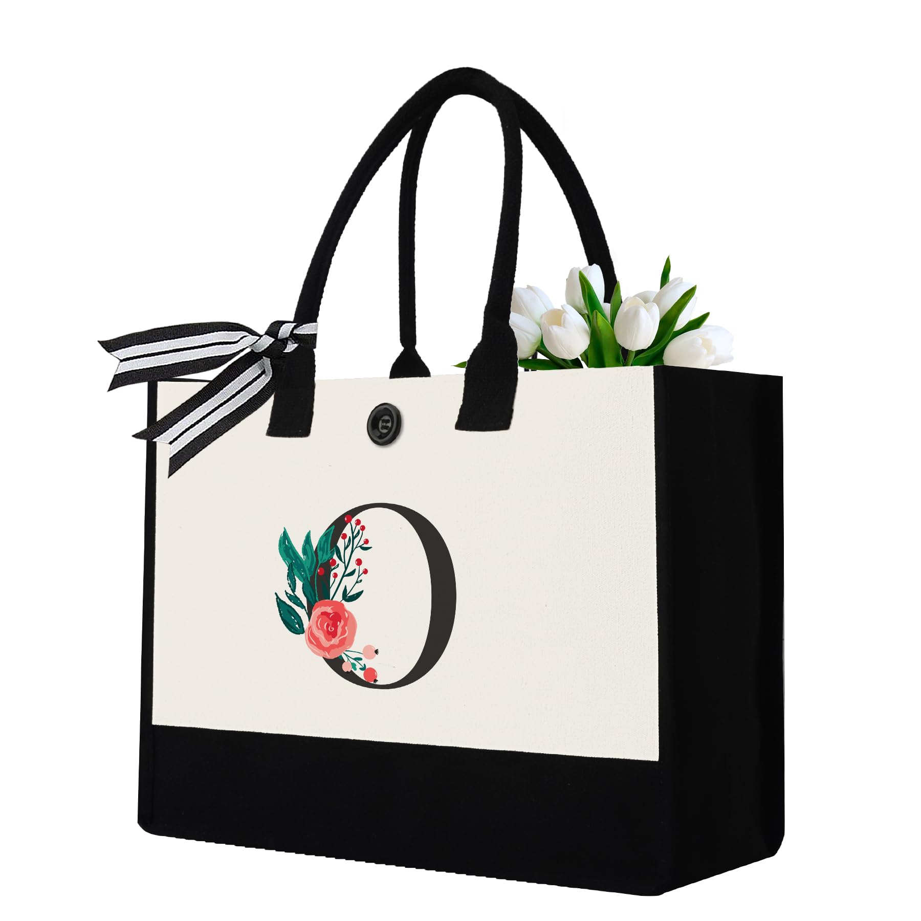 Binggemen Initial Canvas Tote Bag, Personalized Birthday Gifts for Women Mom Friends Teachers, Monogrammed Tote Bags Suitable for Mother's Day Wedding