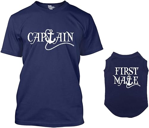 CaptainFirst Mate - Camisa a juego para perro y dueño (azul marino, XL para hombreperro mediano)
