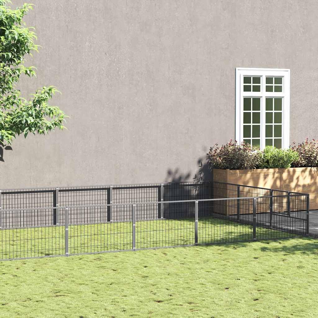 vidaXL Gabbia per Cani Argento 27 m² Acciaio