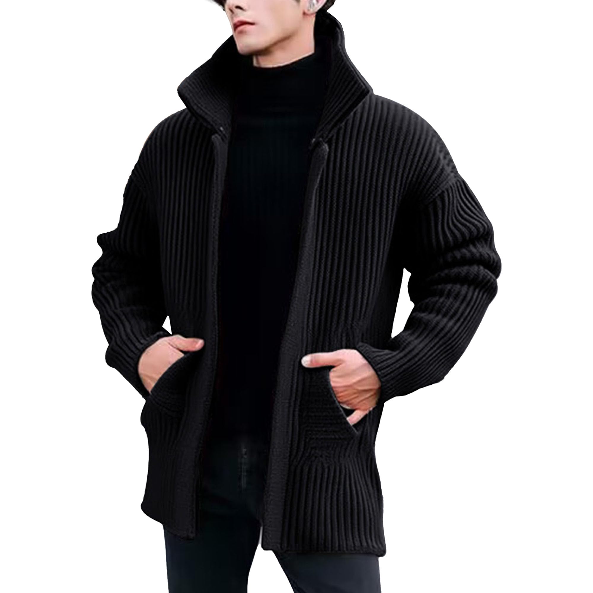 Cardigan long homme tricot torsadé côtelé coupe premium