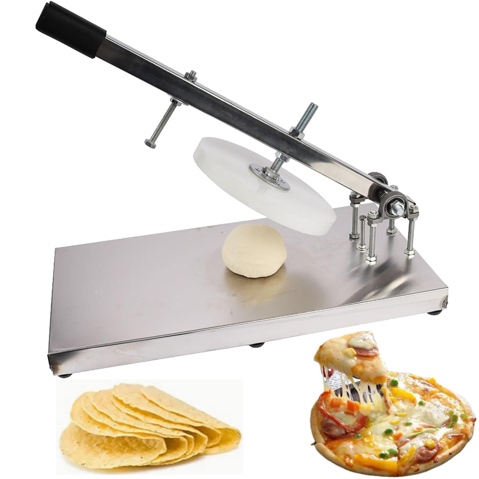 Pizzateig-Presse, Pizzateig-Presse aus Edelstahl for weichen Teig mit Einstellbarer Höhe – perfekt for die Herstellung von Hand Pies, Pizza und Ciabatta(20cm)