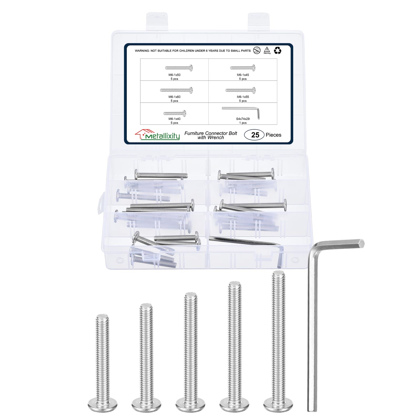 METALLIXITY Flat Head Hex Socket Cap Screws Bolts(M6-1x40/45/50/55/60) 25Pcs