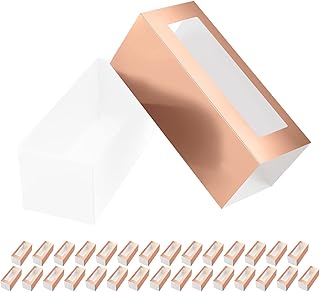 30 Macaron Boxes for 4 or 5 Macarons Rose Gold Macaron Gift Boxes，Candy Gift Boxes, Macarons Box with Clear Window (Interior Measurement 4.8" x 1.9" x 1.9" without Macaron inside)