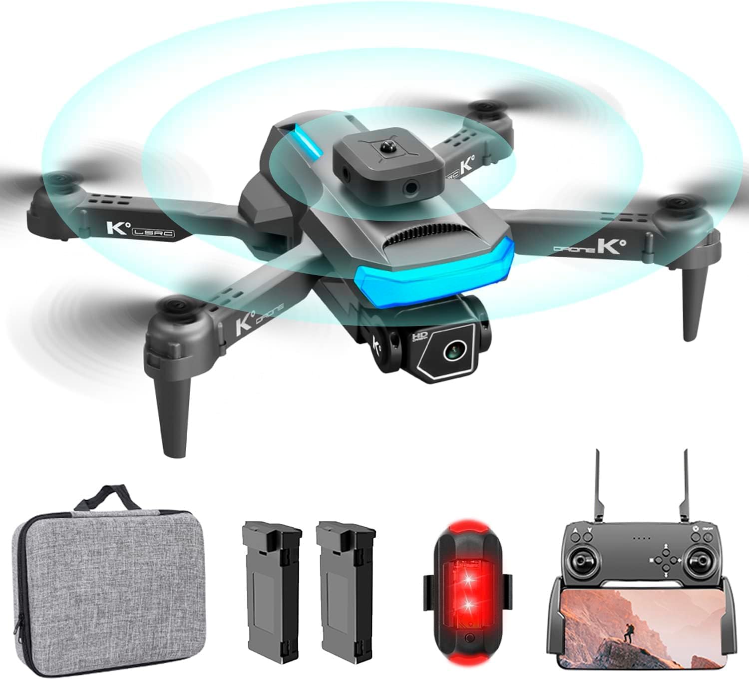 OBEST Drone con Camara 4K Adulto Principiantes, WiFi FPV RC Dron Plegable | 2 Baterías, Dual Cámara, Evitación Inteligente Obstáculos 360°, 3D Flips, Alarma de Batería Baja RC Quadcopter