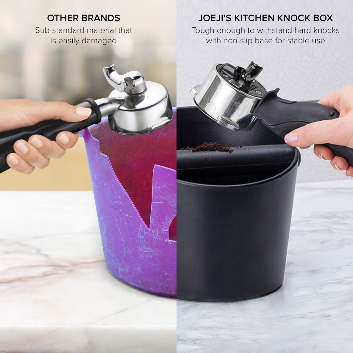 Joeji's Kitchen Pojemnik na kawę Marc a Cafe - Praktyczny i skuteczny - Espresso Coffee Knock Box - Akcesoria Barista - Wysokiej jakości mielone pudełko na kawę - Antypoślizgowy spód