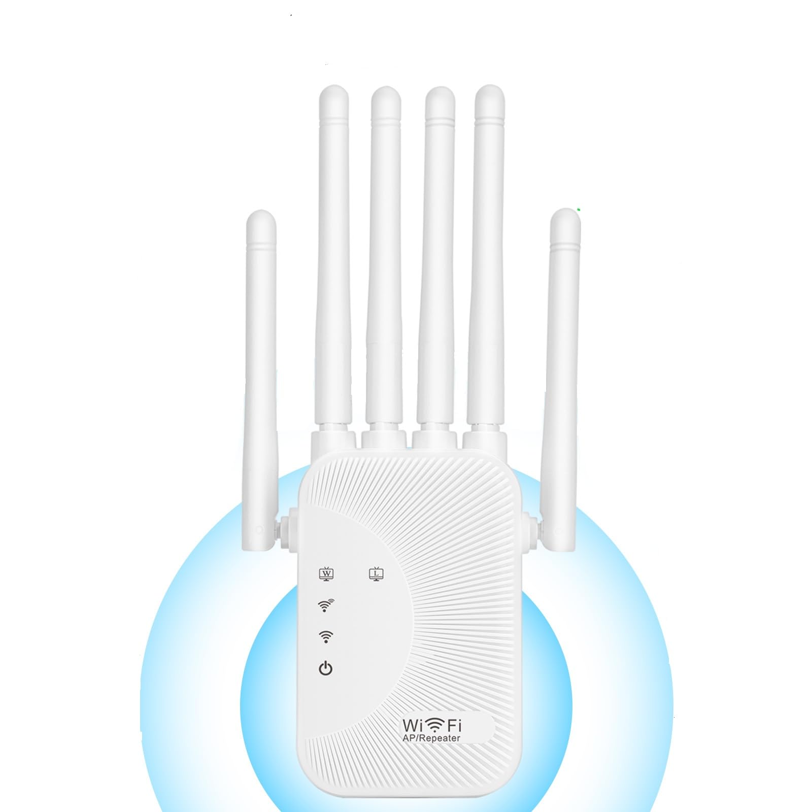 Repetidor WiFi,Repetidor WiFi Largo Alcance,Cobertura de hasta 2500 pies Cuadrados, con 2 Puertos LAN,6Antenas,Amplificador Señal WiFi,Adecuado para oficinas y hogares,fácil de Instalar.