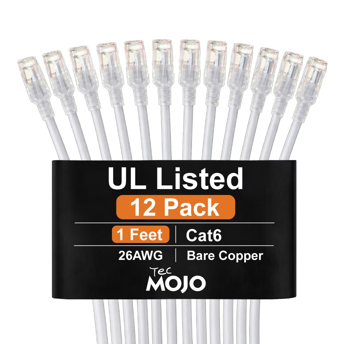 Tecmojo Cavo patch Ethernet Cat6 da 0,3 m, 26 AWG, 100% puro rame, cavo di rete Cat6, antigroviglio RJ45 per router, modem, Xbox, laptop, server, confezione da 12, bianco