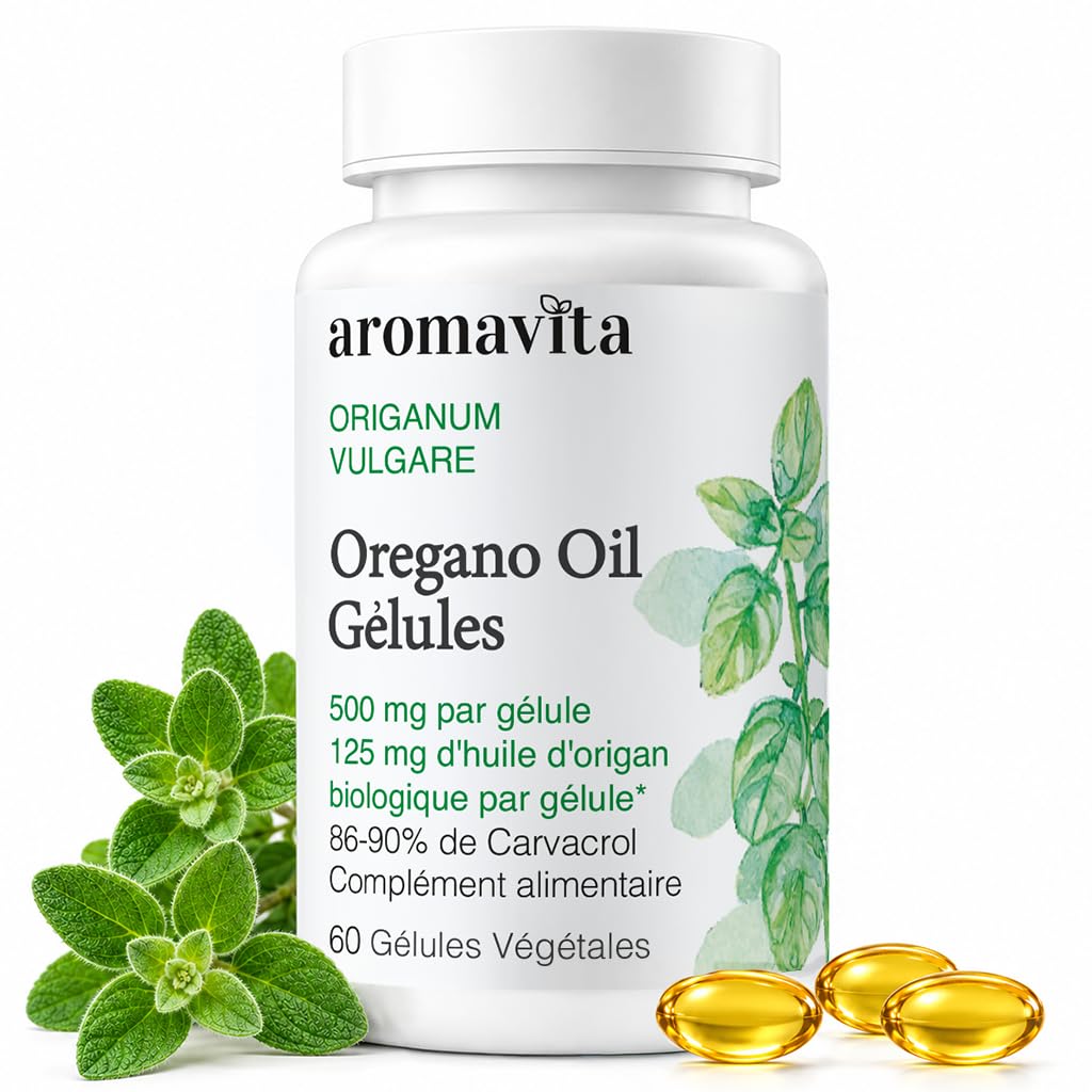 Huile d'Origan Grec 86-90% de Carvacrol – Complément Alimentaire – 60 Gélules