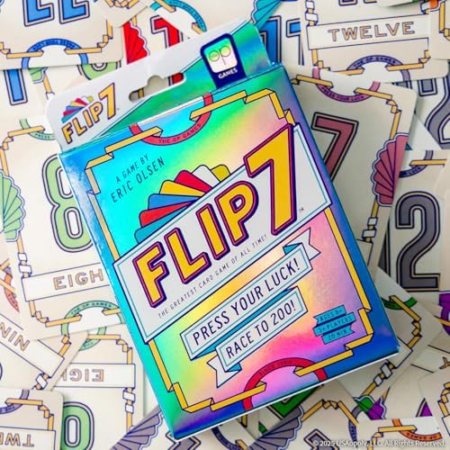 USAOPOLY Flip 7, The Ultimate Blend of Press Your Luck & Strategy, Fast-Paced Addictive Card Game,Quick to Learn & Easy to Teach,Perfect for Game Nights, 3+ Players, Ages 8 & Up, 20 Minutes Play Time - 1