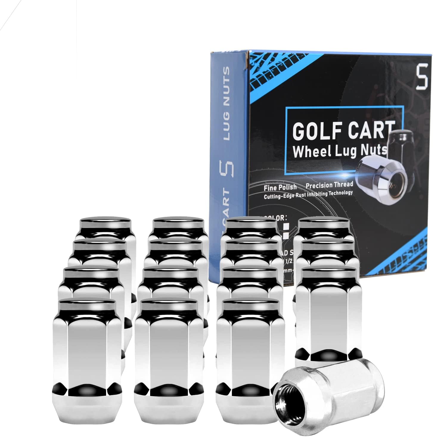 16 Pack of Chrome Lug Nuts 1/220 Size Club Car & EZGO Golf