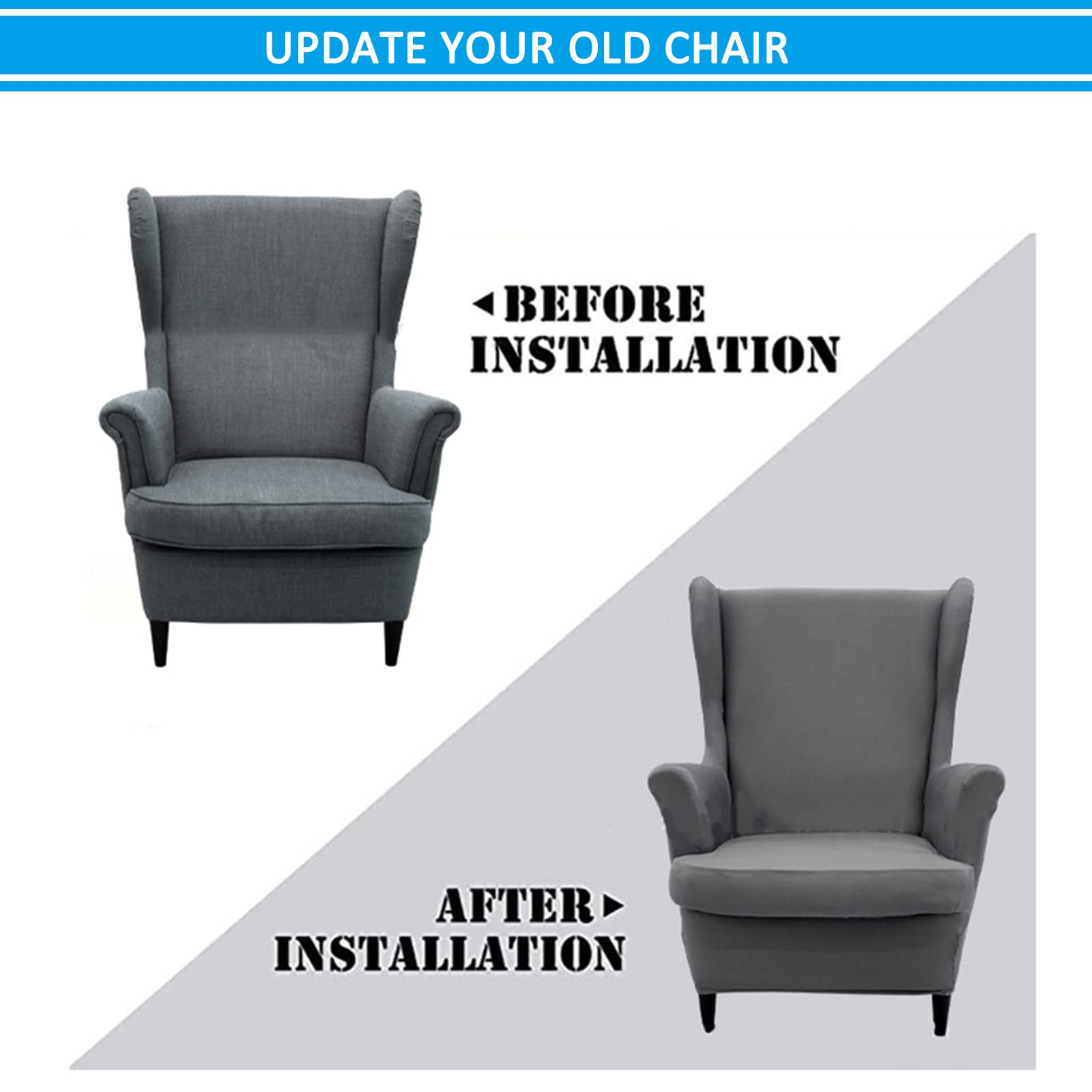 YOPOIY Elastische Sesselbezug Ohrensessel Sanft Waschbar Ohrensessel Schonbezüge Bezug 2 Stück Einfarbig Polyester Tiger Stuhlbezug für Wohnzimmer-Schlafzimmer-Hotel -Weiss