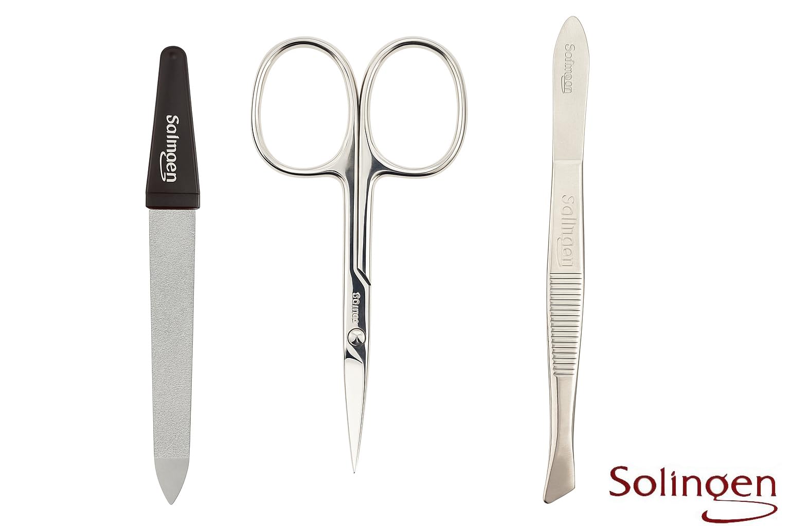 3-teiliges Maniküre-Set Von Solingen Im Echten Lederetui: Nagelschere, Pinzette & Feile
