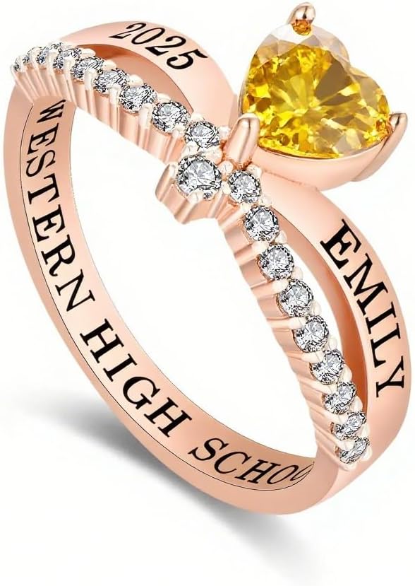 Class Ring for Women High School College University Class Rings Customizable Sterling Silver/10K/14K/18K Gold Graduation Ring Personalized Birthstone Rings Graduation Gifts Jewelry for Her Size 5-15