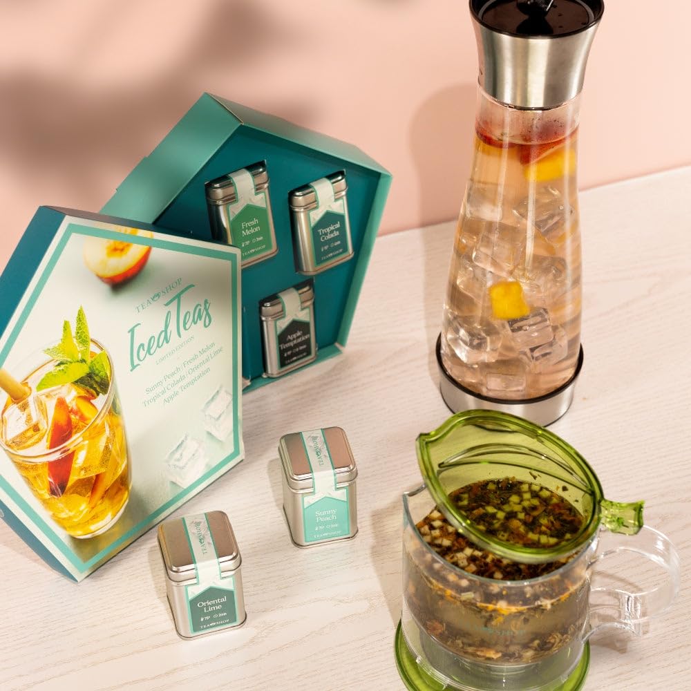 TEA SHOP - Summer Iced Basics - Pack de Té completo - Set de 5 Infusiones Frías+Tea Maker+Summer Jug - Infusor 400ml y Jarra de cristal 1L - Sabores Refrescantes - Perfecto para Verano - Ideal para
