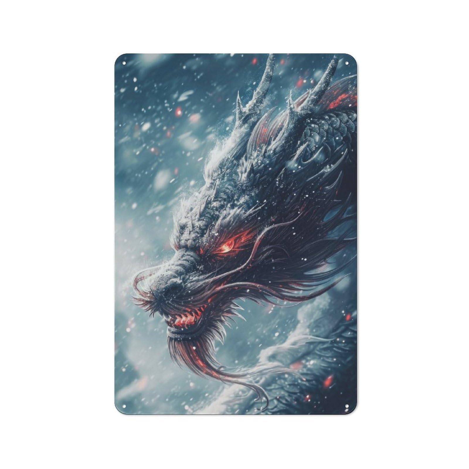 Junmoney Legendary Ice Dragon Tin Wall Plaque 30X20cm With For Bar Or Restaurant, Suited To Bar Decor Enthusiasts