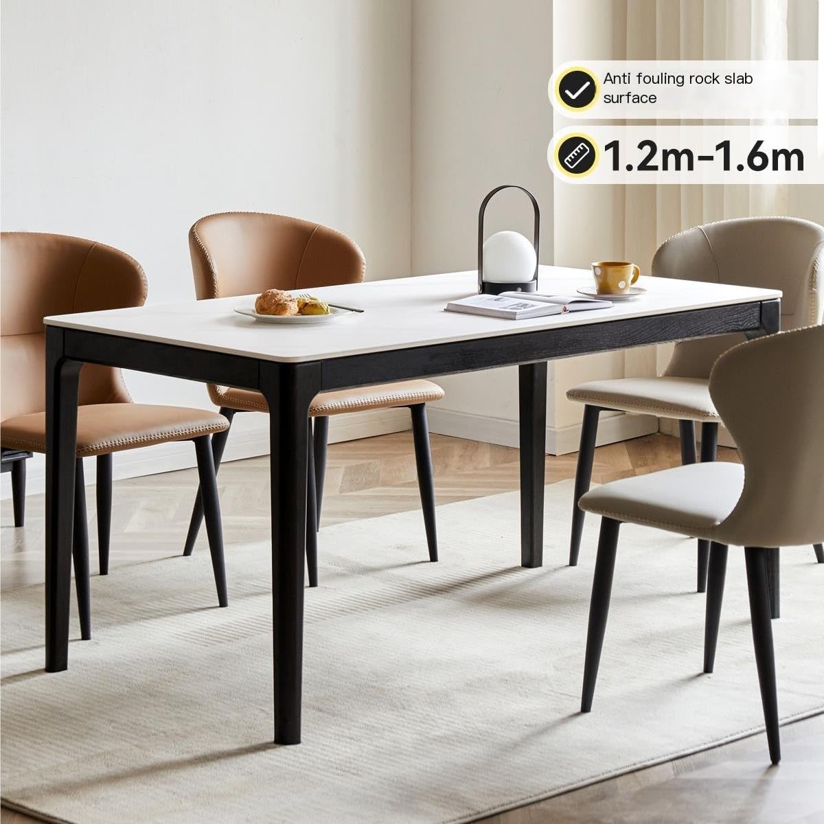 Table de Salle à Manger Table à manger en bois massif, Table de luxe légère en planche de roche, Table longue Simple en chêne noir, Table à manger moderne for Restaurant et maison Table de Cuisine(120