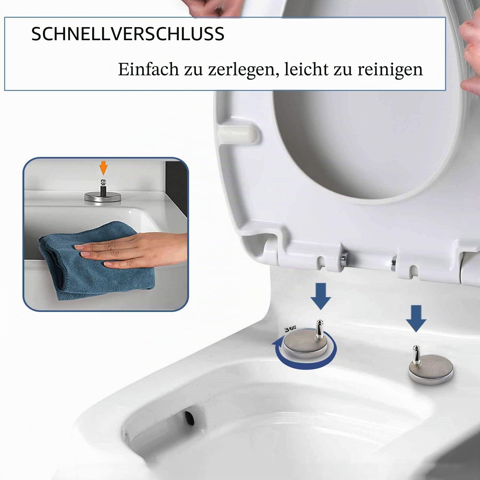 Klodeckel mit Absenkautomatik Softclose Wc Sitz Eckig Eckig Toilettensitz Absenkautomatik Quick Release klobrille Duroplast für Jede Toilette Geeignet ,white-34*45cm