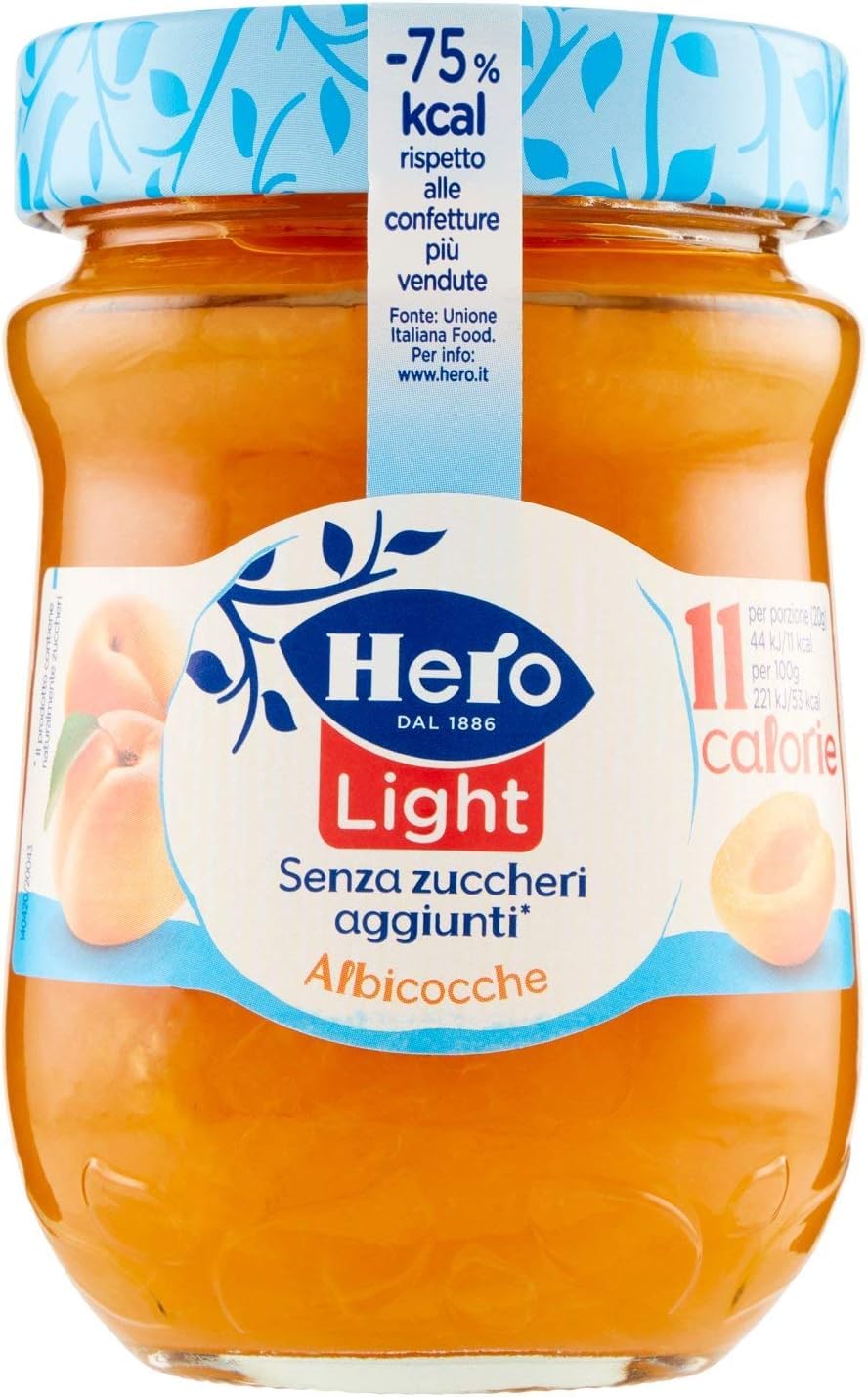 Hero Light Konfitüre Leichte Brotaufstriche Testpaket, Extra-Marmelade und Konfitüre mit hochwertigen Früchten, ohne Zuckerzusatz und sehr wenig Kalorien 7x 280 g + Italian Gourmet polpa 400g