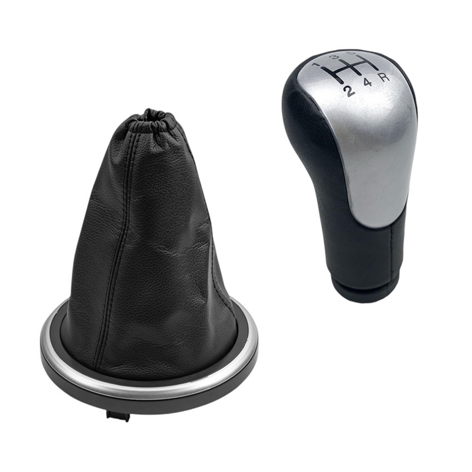 Rbevcrr Car Shift Lever Knob for Fiesta for Fusion for Transit for Connect 2002-2008 Leather Gear Shift Knob Shifter Gaiter Boot Cover Case Stick Shifter Pen(5 Speed Silver Case)
